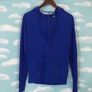 Lux striped blue deep v-neck lightweight hoody top